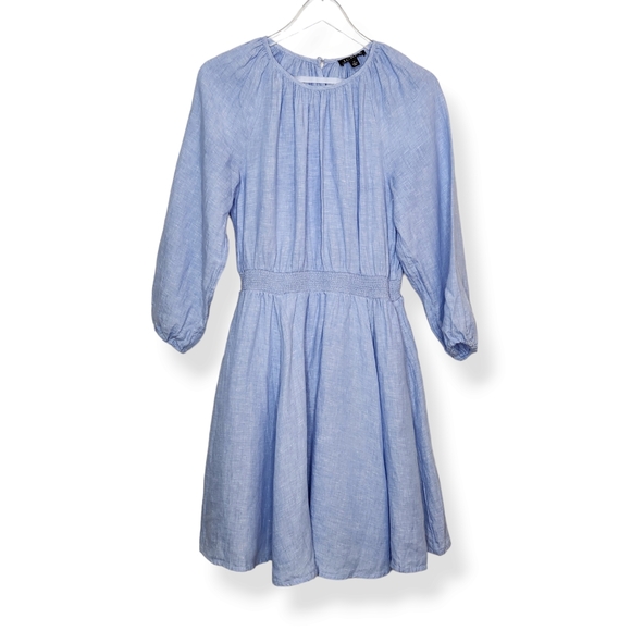 J. Crew Palmero Smocked Waist Blue Linen Dress Small Tall 2023 - Picture 2 of 11